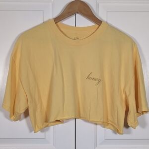 Brandy Melville John Galt Yellow Honey Script Embroidered Crop Top Tee One Size